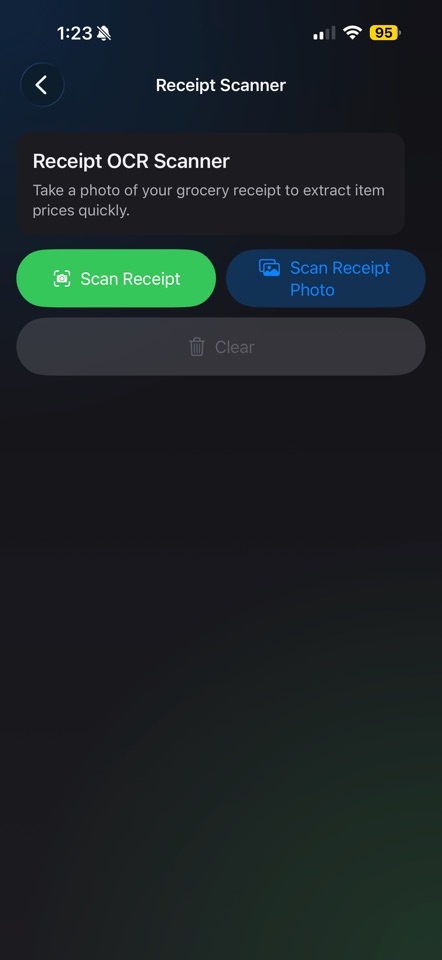 Ejemplo de la cámara de ShopMate lista para escanear un recibo